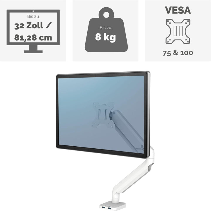 Fellowes Monitor Halterung für 1 Bildschirm bis 32 Zoll (81,28 cm) - Platinum Series Monitor Arm mit
