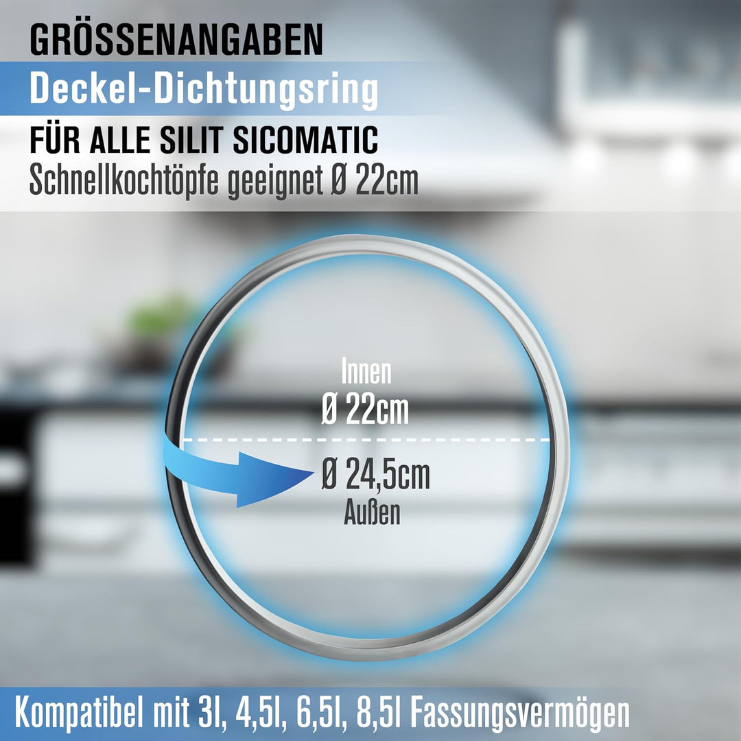 3x Piebert Dichtung 39154 22cm für Silit Sicomatic® Schnellkochtopf Deckel, grau, Silikon, 22cm Inne