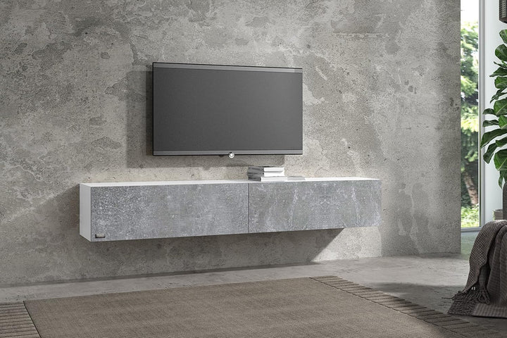 Wuun® TV Lowboard TV Board hängend I 100cm-280cm I Hängeschrank Wohnwand/Somero Weiss-Matt/Beton-Opt