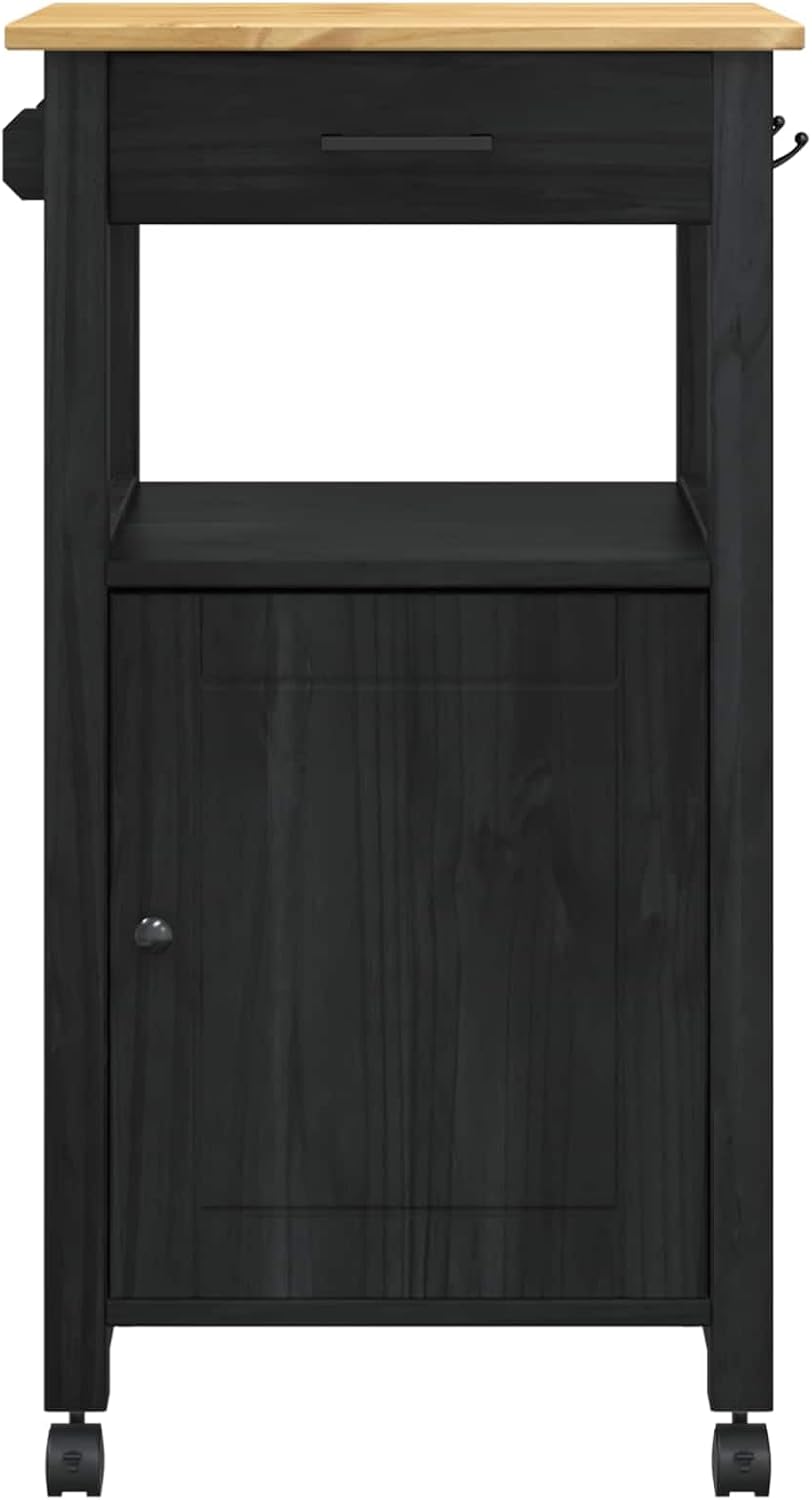 vidaXL Küchentrolley Schwarz 88,5 x 40 x 48 cm Massivholz Kiefer, Moderner Küchenwagen, rechteckiger