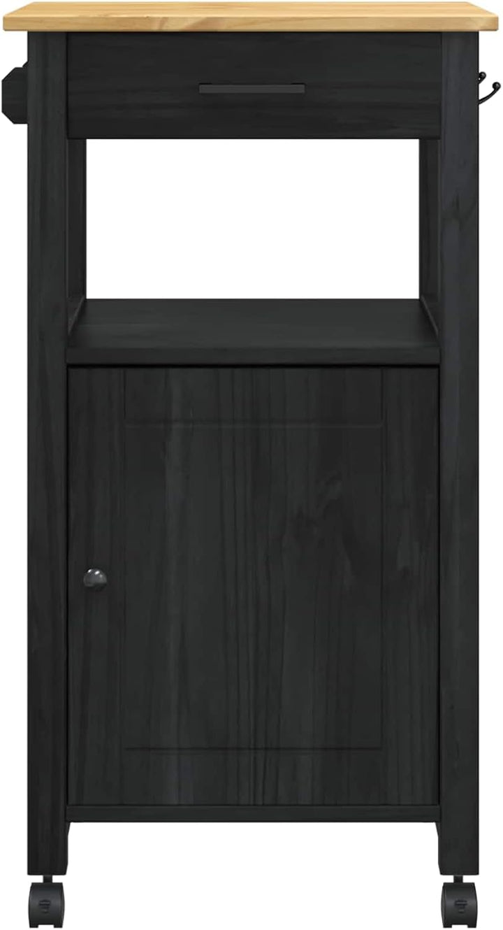 vidaXL Küchentrolley Schwarz 88,5 x 40 x 48 cm Massivholz Kiefer, Moderner Küchenwagen, rechteckiger