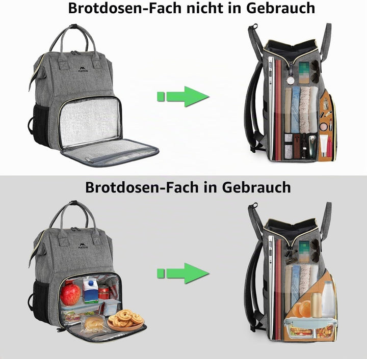 MATEIN Damen Laptop Rucksack 15,6 Zoll mit Isoliertes Kühlfach, Kühlrucksack mit USB Ladeanschluss,
