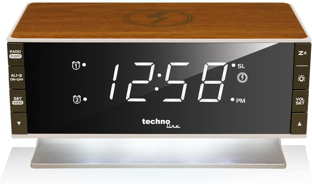 Technoline mit Qi-Ladefläche Retro WT487 Wireless Charger, Holz-Optik, 16,7 x 8,7 x 7,8 cm