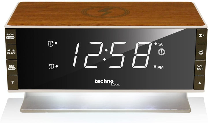 Technoline mit Qi-Ladefläche Retro WT487 Wireless Charger, Holz-Optik, 16,7 x 8,7 x 7,8 cm