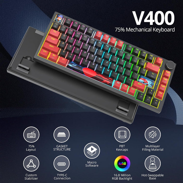 SOLIDEE Verkabelte 75% Mechanische Gaming-Tastatur,hot-swap-fähige Mechanische Tastatur mit Gasket S
