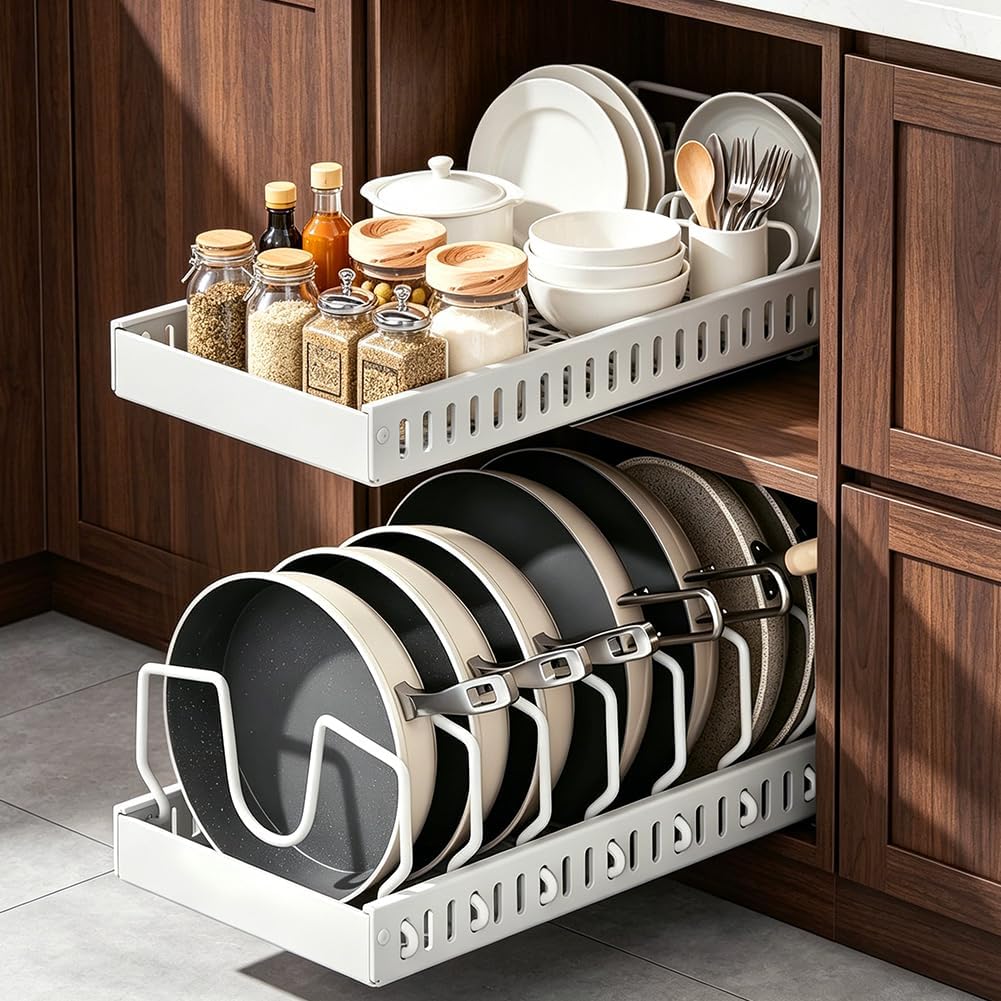 RANJIMA Topfdeckel Organizer, Ausziehbare Topfdeckel Organizer mit 8 Verstellbaren Fächern, Kitchen