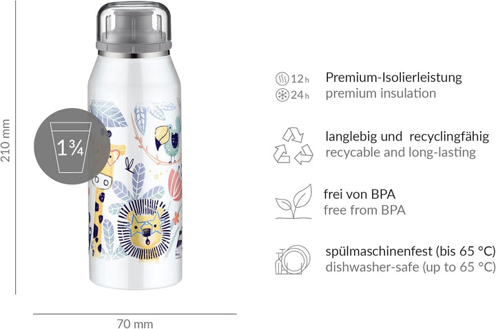 alfi KIDS ISO BOTTLE 350ml, crazy jungle, Isoliertrinkflasche Kinder aus Edelstahl, absolut dicht mi