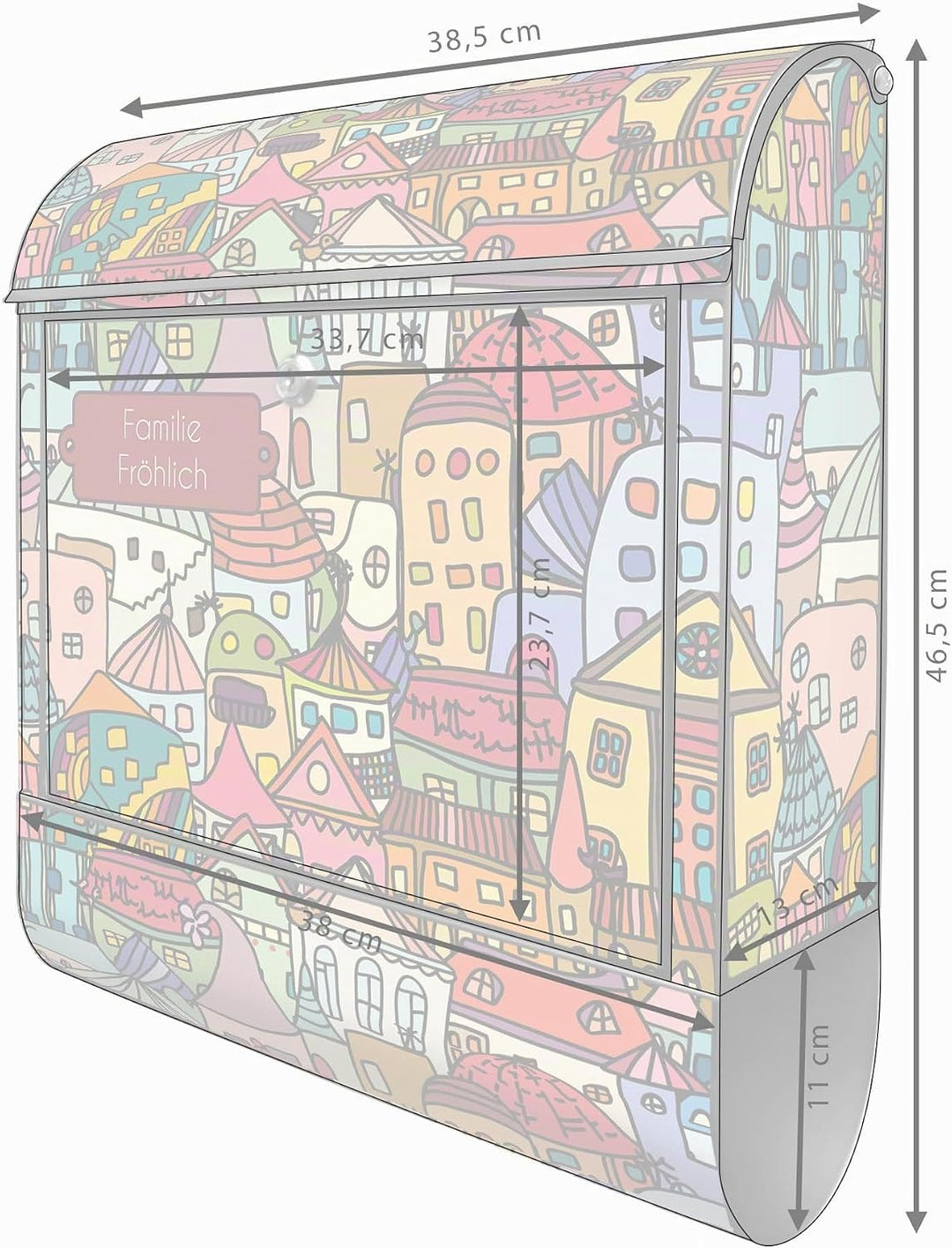 banjado Design Briefkasten personalisiert 38,5x46,5x13cm &amp; 2 Schlüssel - Briefkasten Stahl Schwarz Z