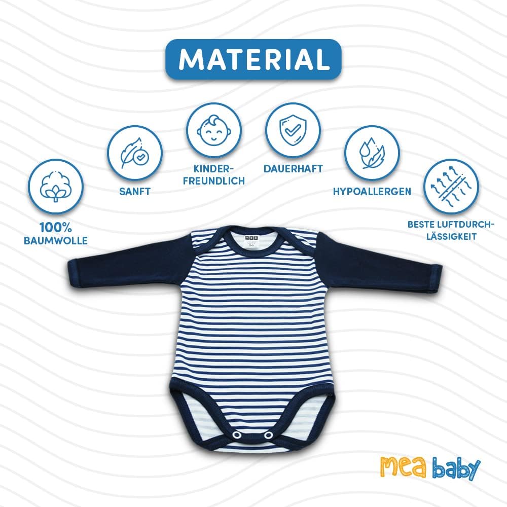 Unisex Baby Langarm Body aus 100% Baumwolle im 5er Pack, Baby Body mit Aufdruck für Mädchen und Jung