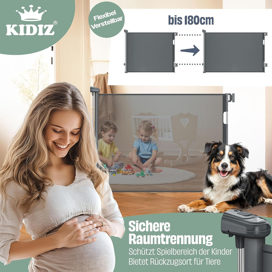 KIDIZ® Treppenschutzgitter Türschutzgitter ausziehbar 0-180CM | kindersicheres Treppengitter für Bab