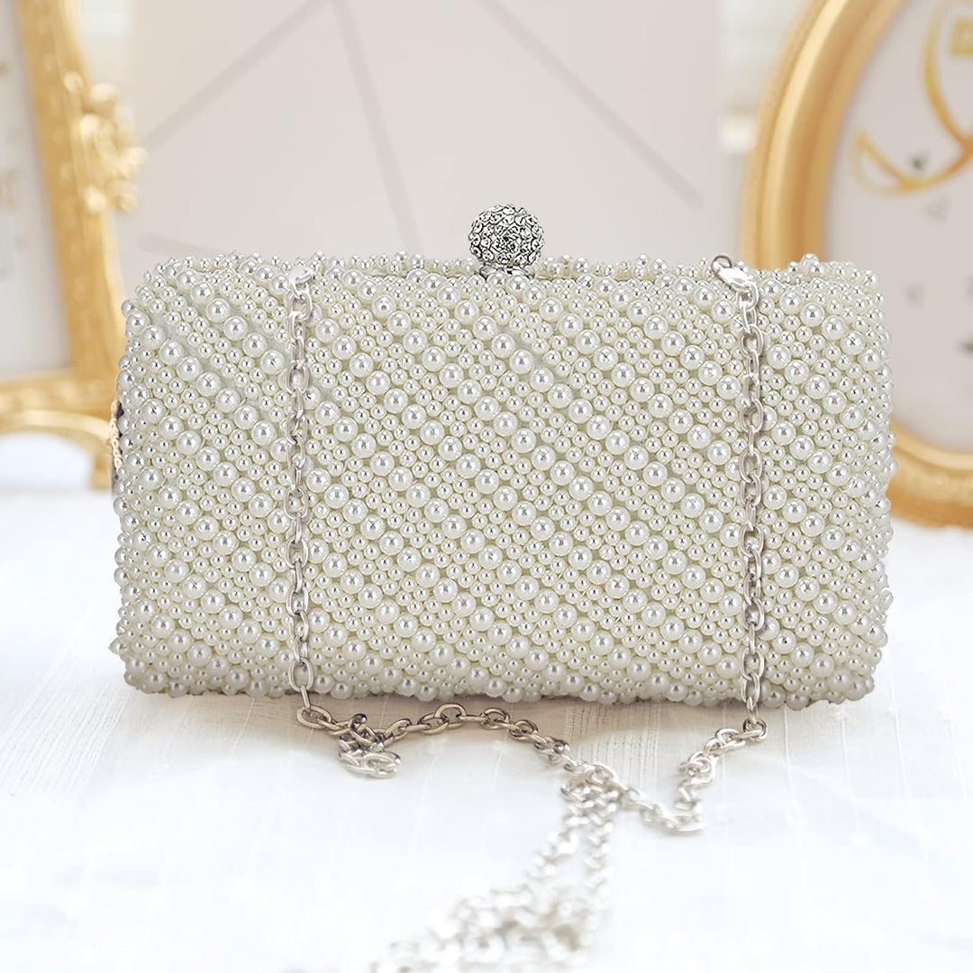 CORIOS Clutch Damen Perlen Abendtasche Elegant Handtasche Brauttasche Mini Kette Tasche Schultertasc