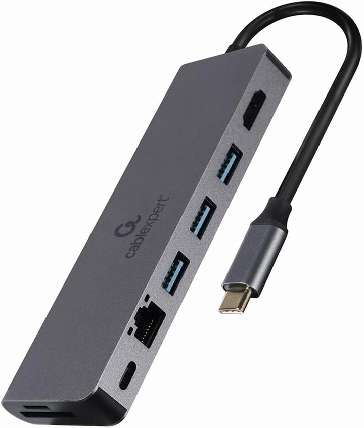 Gembird USB Typ-C 5 Ports, 5-in-1 Multi-Port Adapter (Hub + HDMI + PD + Kartenleser + LAN) 4K UHD, 8