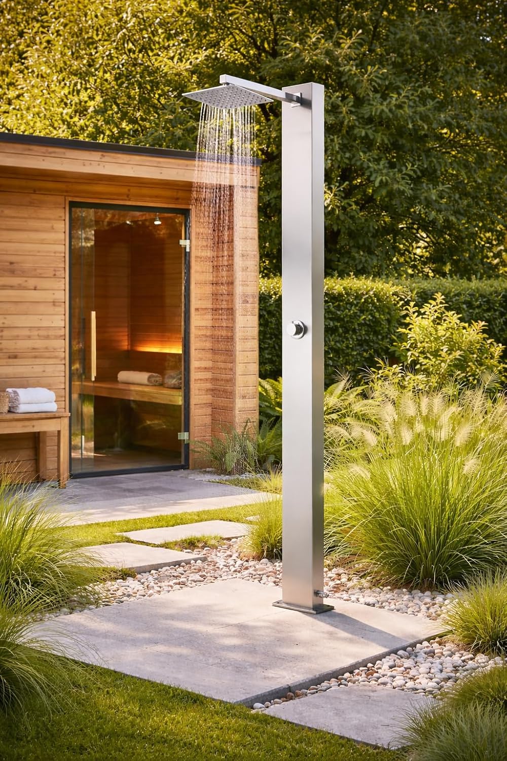 Edelstahl Gartendusche Concept Motion 210 cm Outdoor Dusche mit Regenduschkopf 20x20 cm Pooldusche m