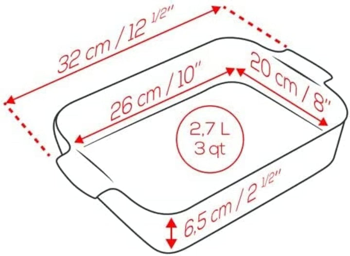 PEUGEOT - Rechteckige Auflaufform aus Keramik - 32 cm x 21,7 cm x 7,2 cm - Fassungsvermögen: 2,7 L -