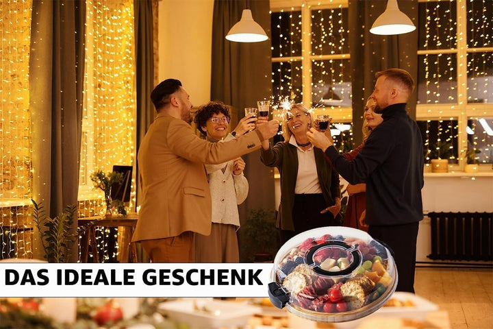 ERNAN Käsebrett mit Deckel für Partys Reisen, Servierplatte mit Fächern Griff für Snacks Fleisch Des