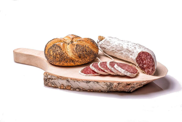 Traditionelle Holzprodukte Servierplatte für party 4 Stück, Brotzeitbrett mit Handgriff 25-31 x 11-1