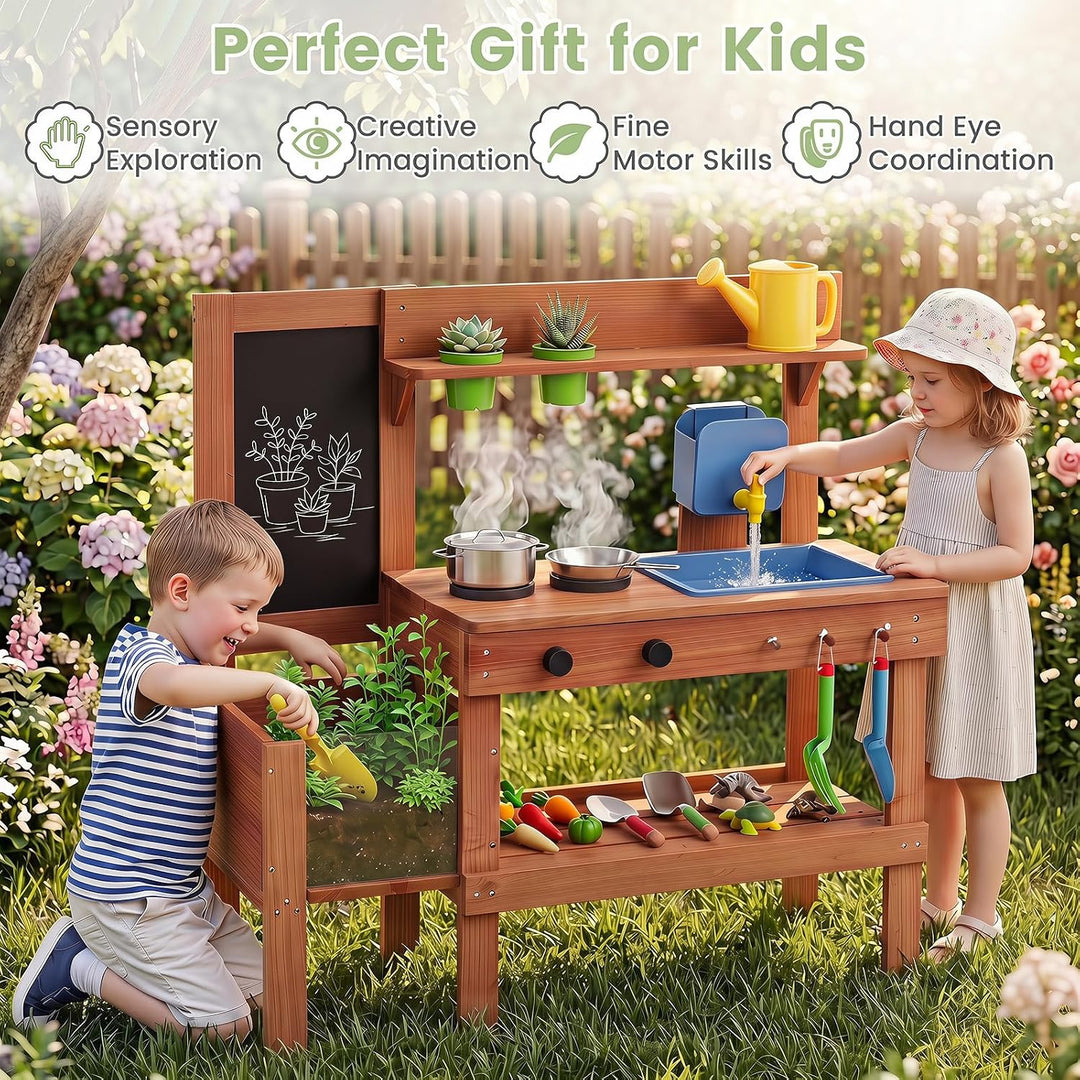 COSTWAY Matschküche Kinder Outdoor, Spielküche mit Wassertank &amp; Wasserhahn | Kinderküche mit Spüle,