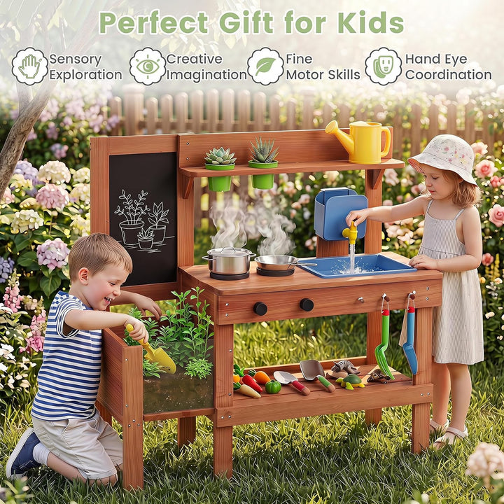 COSTWAY Matschküche Kinder Outdoor, Spielküche mit Wassertank &amp; Wasserhahn | Kinderküche mit Spüle,