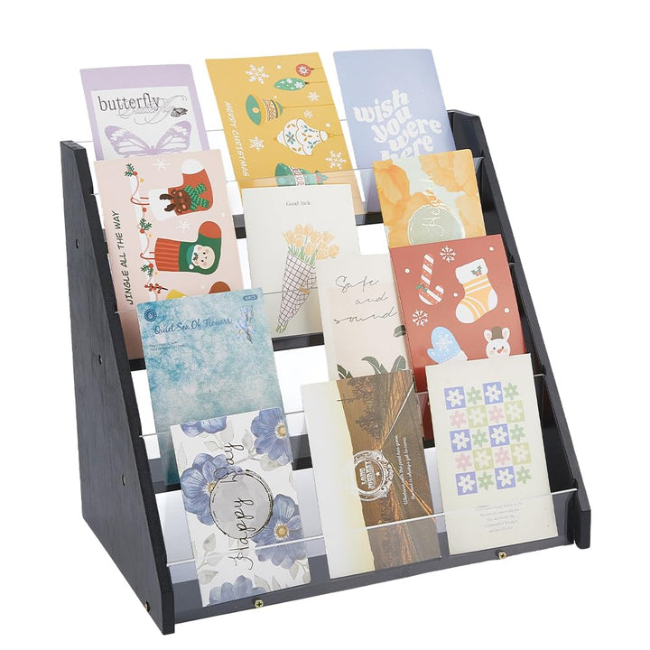 DICOSMETIC 4-Tier Grusskarten Display Ständer Aus Bambus Und Acryl Aufkleber Display Ständer Schwarz