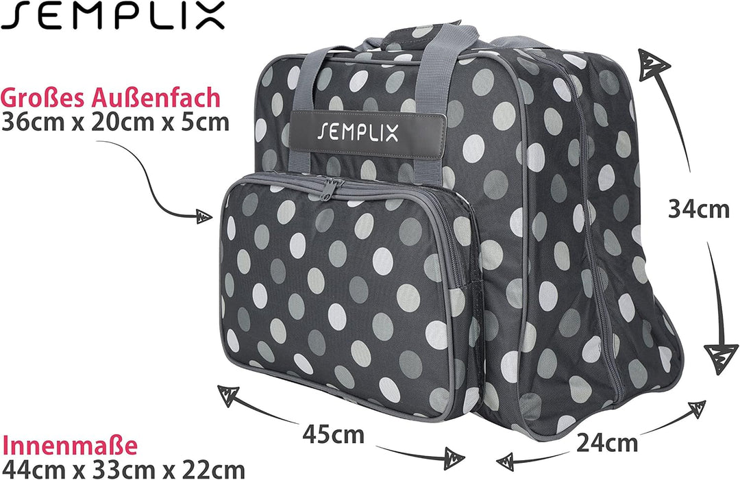 SEMPLIX Bundle Polka Dots Nähmaschinentasche + Nähkorb L (anthrazit/grau)