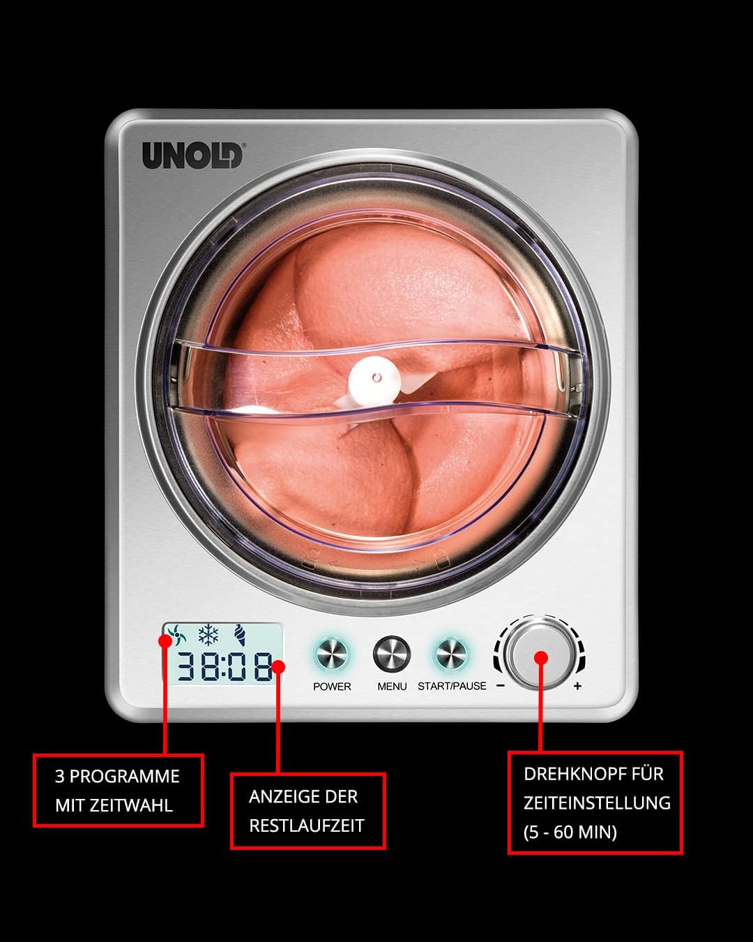 Unold 48870 Eismaschine Profi mit Kompressor, Volumen für 2 L Eiscreme, elegantes Edelstahlgehäuse,