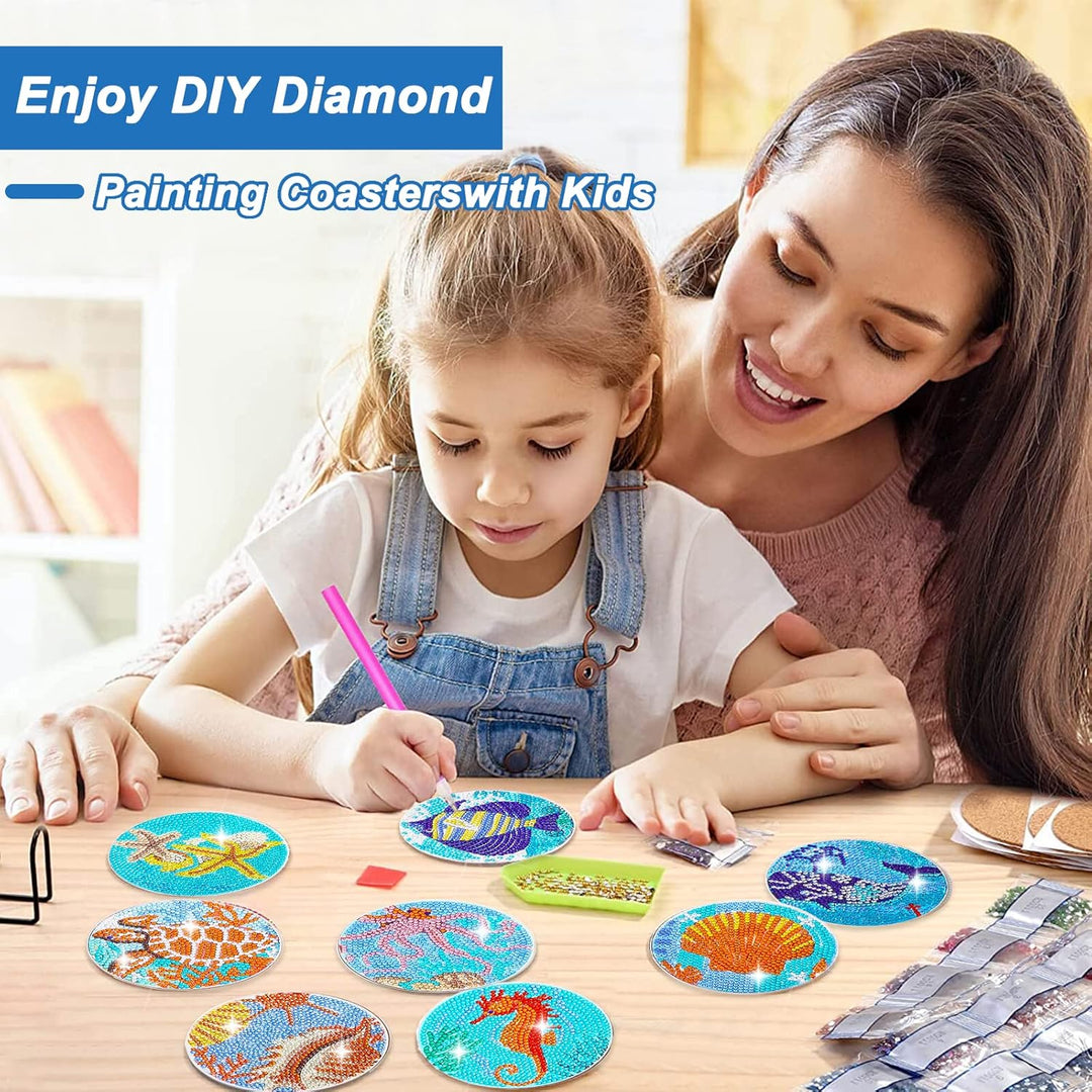 Diamond Painting Untersetzer 8er Set DIY Basteln Erwachsene mit Halter, 5D Diamond Painting Meer Tas