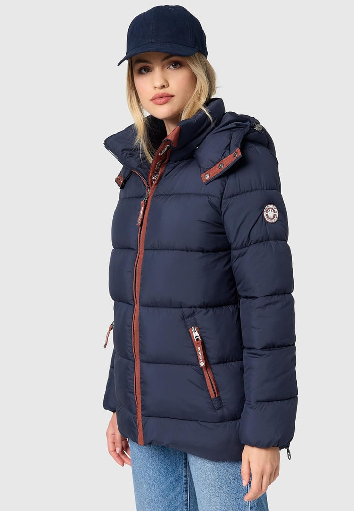 Navahoo Damen Kurze Winterjacke Steppjacke warm mit Abnehmbarer Kapuze aus recycelten Materialien Wa