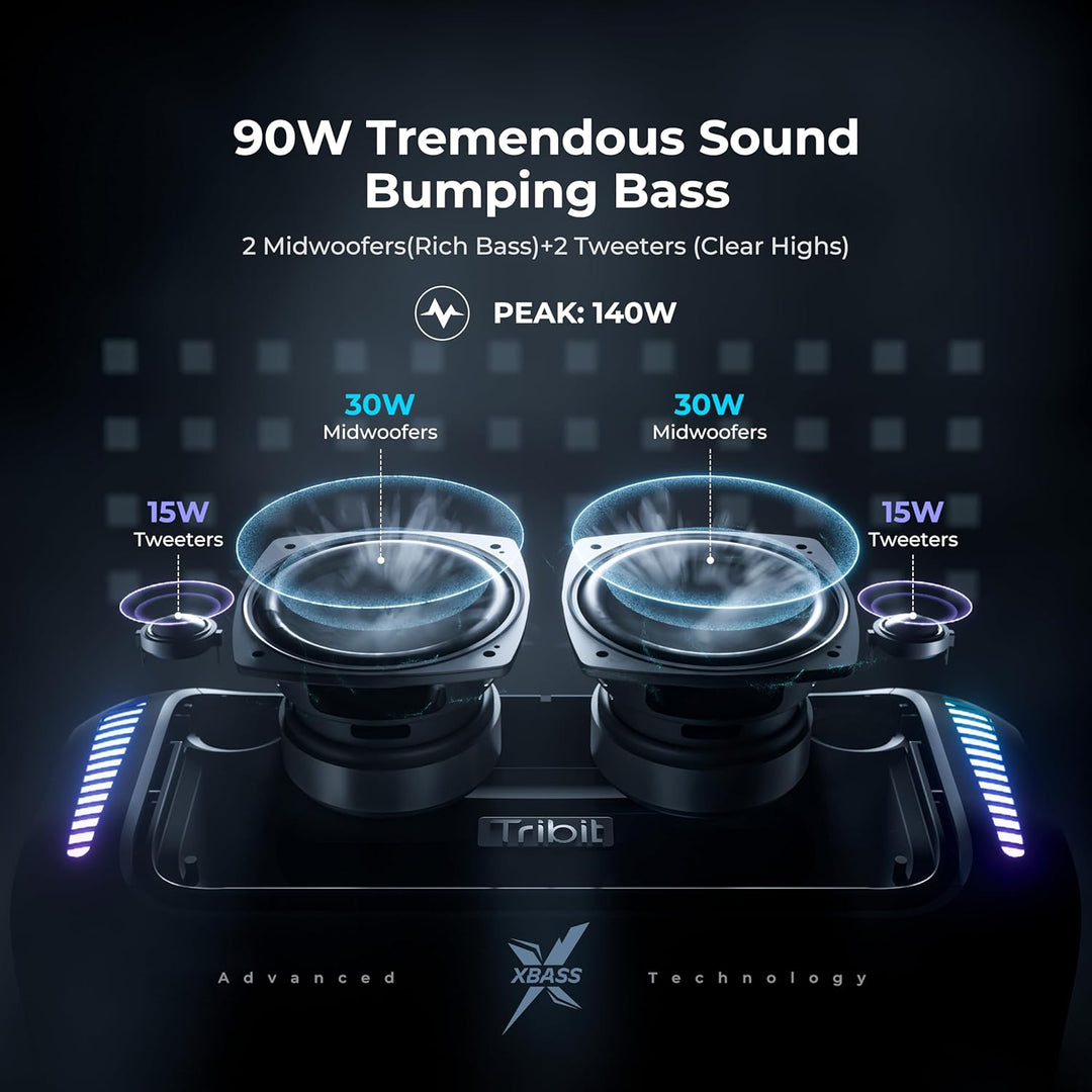 Tribit Bluetooth Lautsprecher StormBox Blast,Tragbarer Party Lautsprecher 90W Lauter Stereo Sound mi
