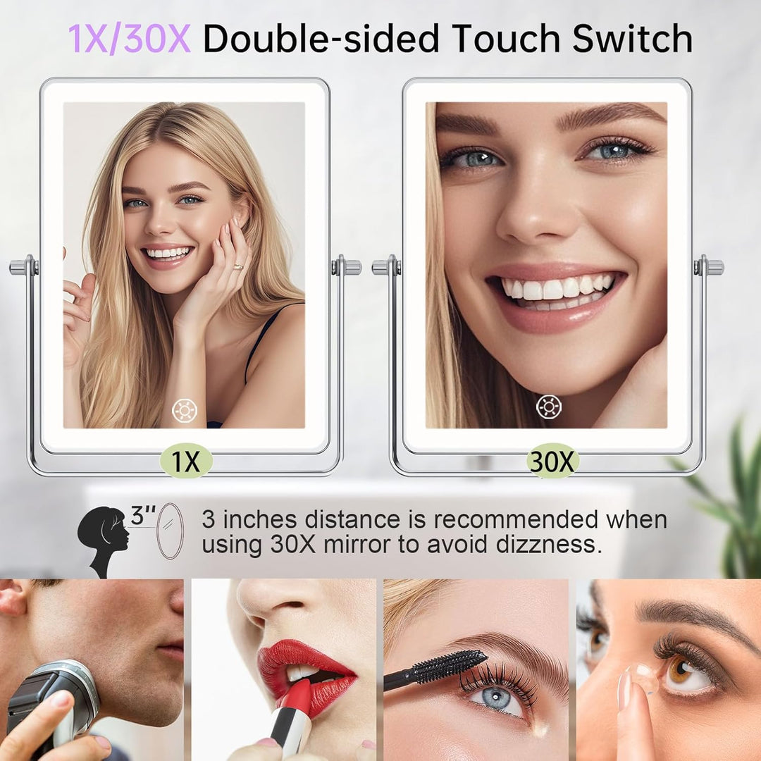 FASCINATE Wiederaufladbarer Wand-Make-up-Spiegel mit Lichtern, 21,6 cm, doppelseitig, 1 x 20-fache V