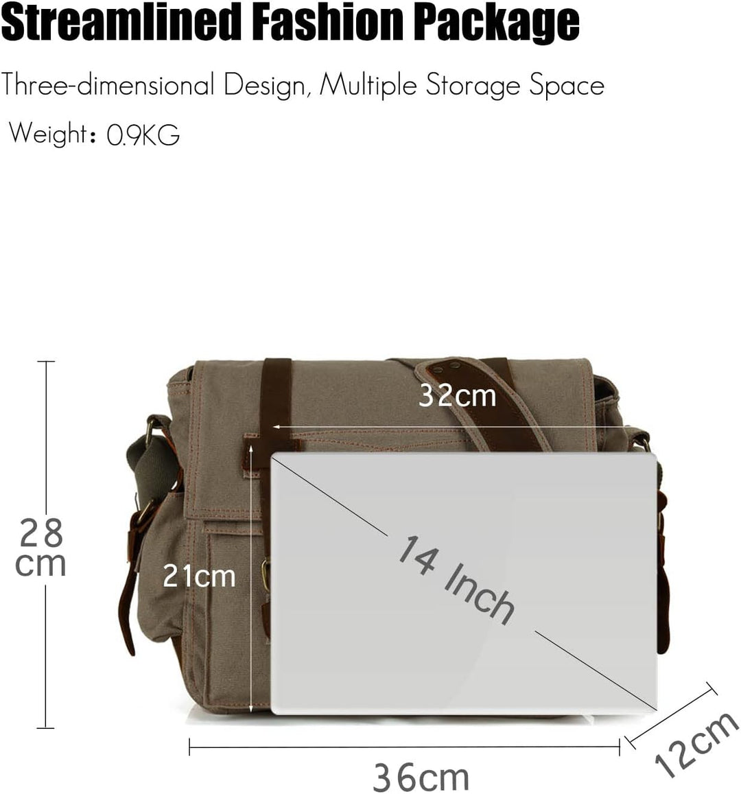 FANDARE Neu Retro Messenger Bag Umhängetasche Schultertasche 14 Zoll Laptoprucksäcke Herren Frauen T