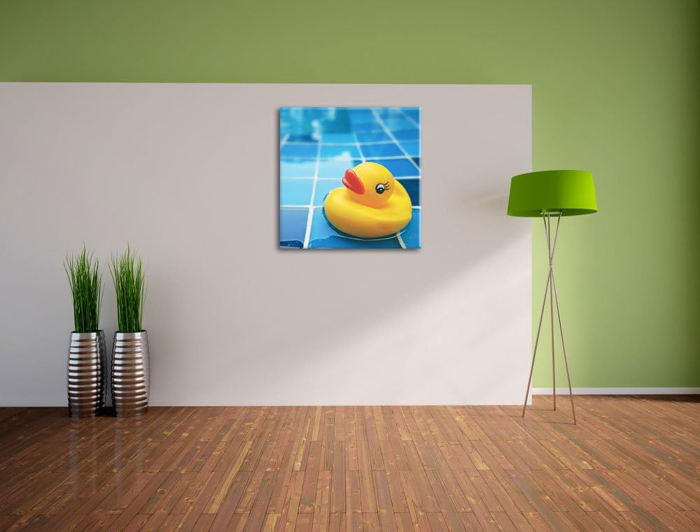 Quietsche Ente im Bad, Format: 70x70 auf Leinwand, XXL riesige Bilder fertig gerahmt mit Keilrahmen,