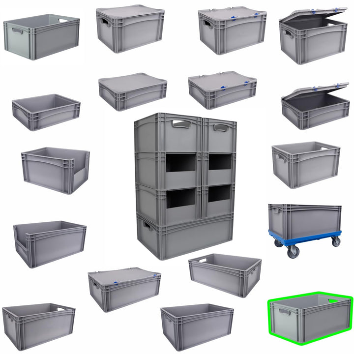 Hesselink Eurobox 60x40x27 cm, Handgriffe offen, stapelbar, 54,4 Liter, grau, lebensmittelecht, Euro