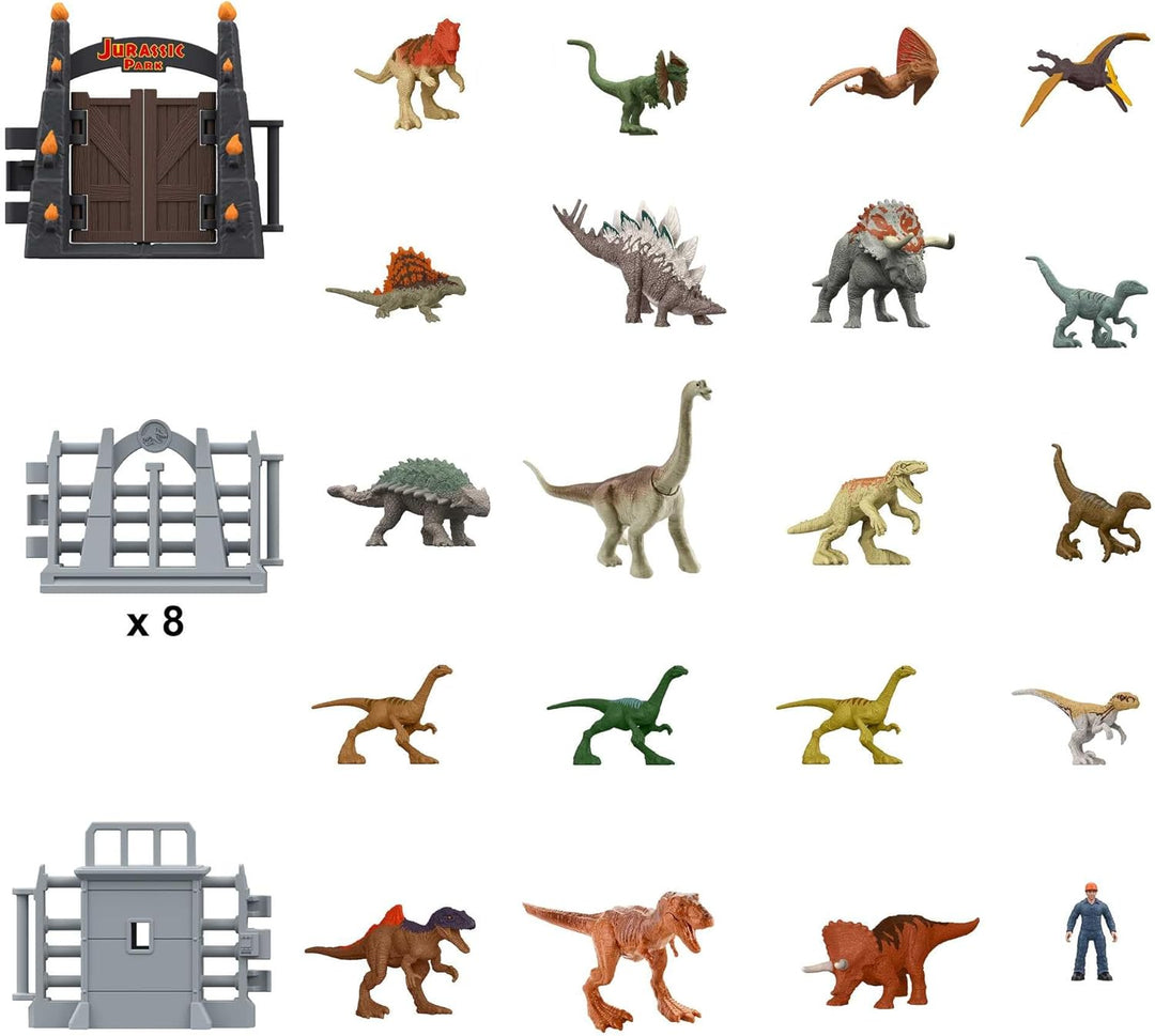 JURASSIC WORLD 30. Jubiläum Adventskalender - 24 Türchen mit Mini-Dinosauriern, Menschenfiguren und