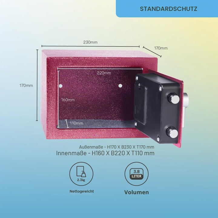 Yale Elektronischer Tresor - YSV/170/DB2/P - Mini - Rosa - Standardsicherheit Mini - Neu Rosa, Mini
