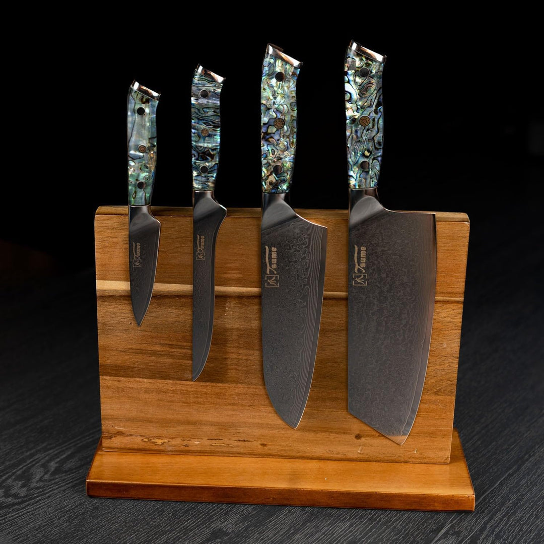 Tsume Exotic Set Abalone, Messerset mit 4 Premium Küchenmessern, Echte Damast Küchenmesser mit Perlm