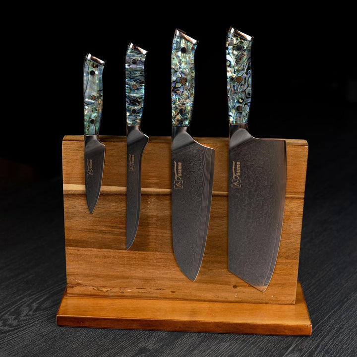 Tsume Exotic Set Abalone, Messerset mit 4 Premium Küchenmessern, Echte Damast Küchenmesser mit Perlm