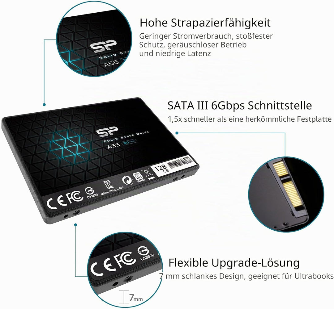 Silicon Power 2-Pack 128GB SSD 3D NAND A55 SLC Cache Performance Boost SATA III 2.5" 7mm (0.28") Int