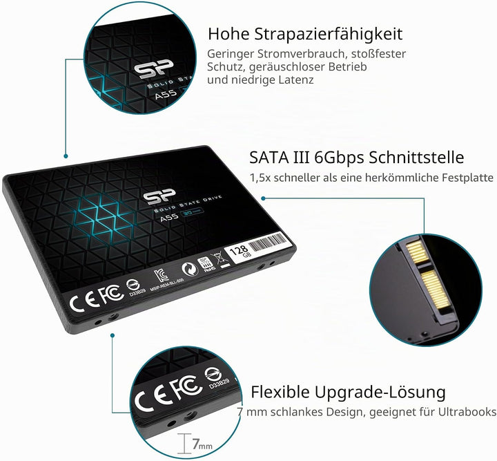 Silicon Power 2-Pack 128GB SSD 3D NAND A55 SLC Cache Performance Boost SATA III 2.5" 7mm (0.28") Int