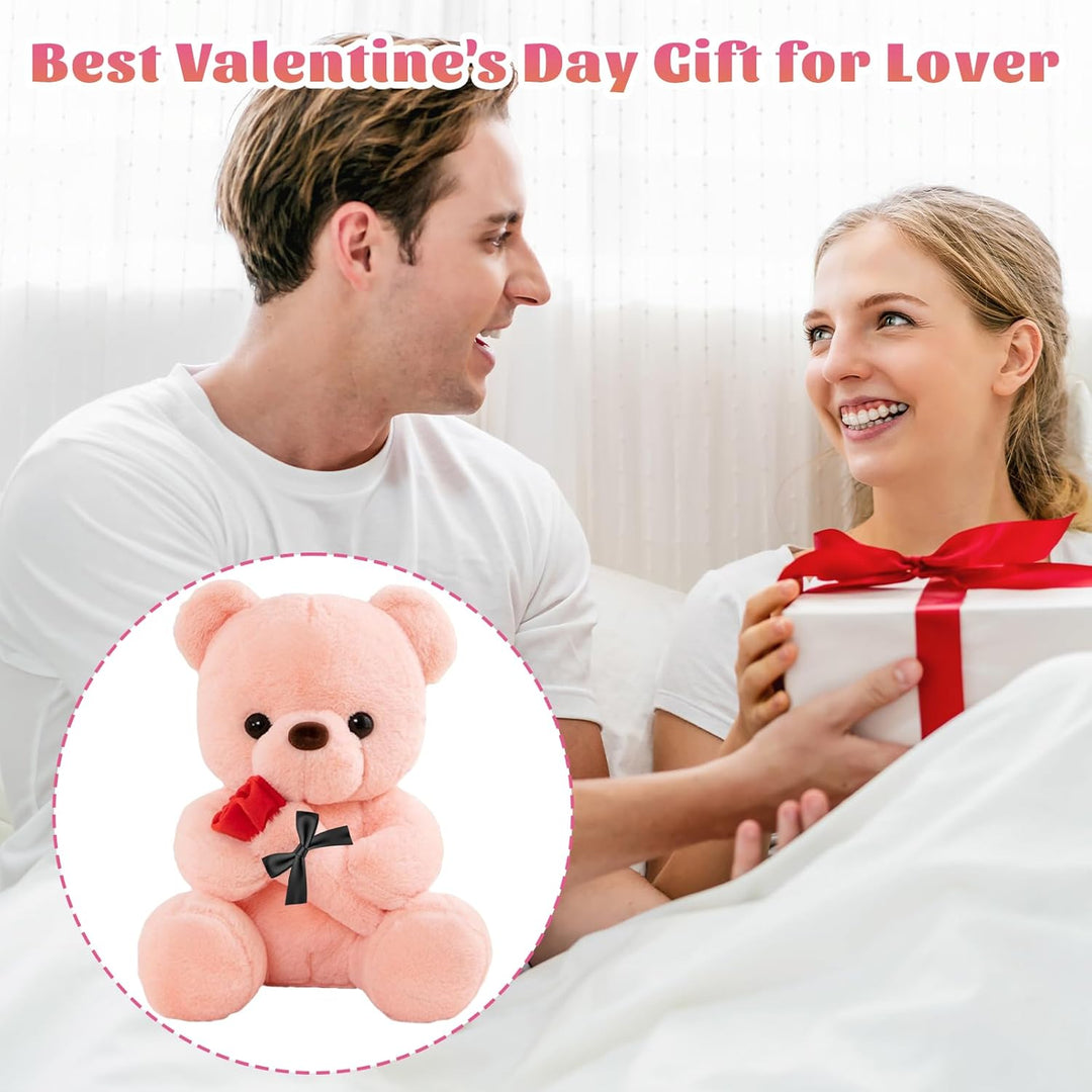 Teddybär mit Rose, Hochzeitstag Geschenke für Frauen, 25cm Rosa Plüschtier Süsse Kuscheltier Teddy m