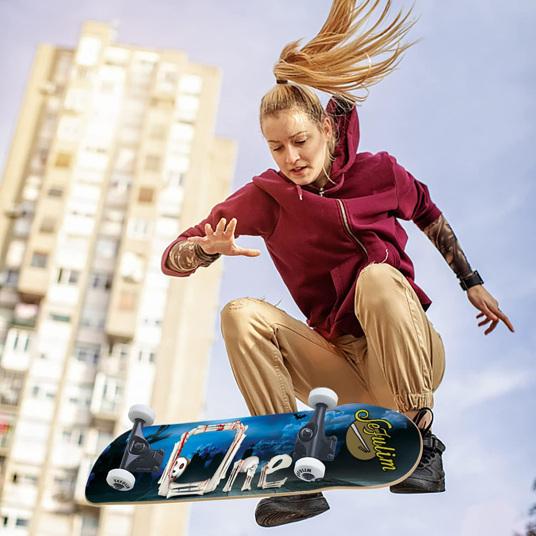 Sefulim 78,9 x 20,3 cm komplettes Skateboard, 7-lagig, kanadischer Ahorn, Doppel-Kick-Deck-Skateboar