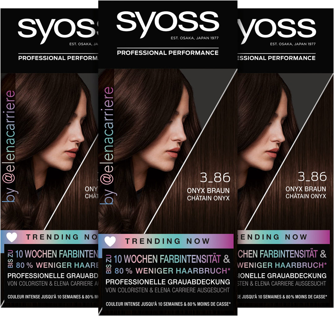 Syoss Color Coloration 3_86 Onyx Braun Trending Now Stufe 3 (3 x 115 ml), permanente Coloration für