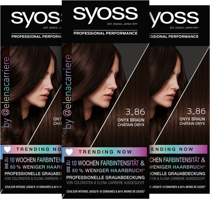Syoss Color Coloration 3_86 Onyx Braun Trending Now Stufe 3 (3 x 115 ml), permanente Coloration für
