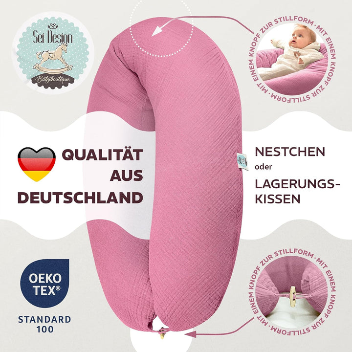 sei Design Stillkissen XXL Mikroperlen-Füllung mit Musselin-Bezug aus Baumwolle [100% Bio-Baumwolle