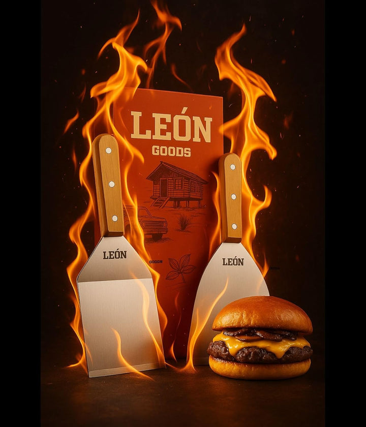 LEÓN Goods © NEU: Grillspachtel Set mit Holzgriff - Brandneu aus Buchenholz und Edelstahl. Robust, H