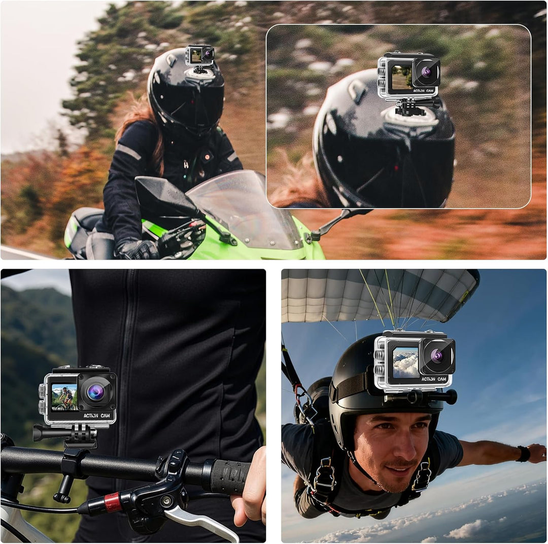 Action Cam FHD 1080P Dual-Screen Unterwasserkamera | wasserdicht bis 40M, Actionkamera mit 2×1050-mA