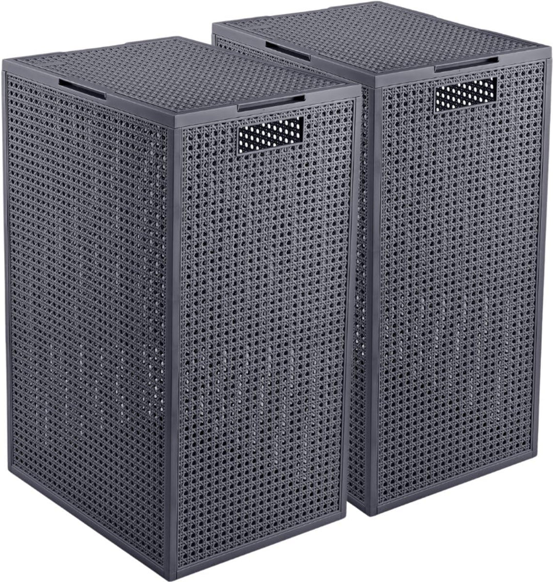 Curver Kaya Wäschekorb mit Deckel – 2er-Set – je 60 Liter – 38×29×58,5 cm – Anthrazit – Kunststoff –