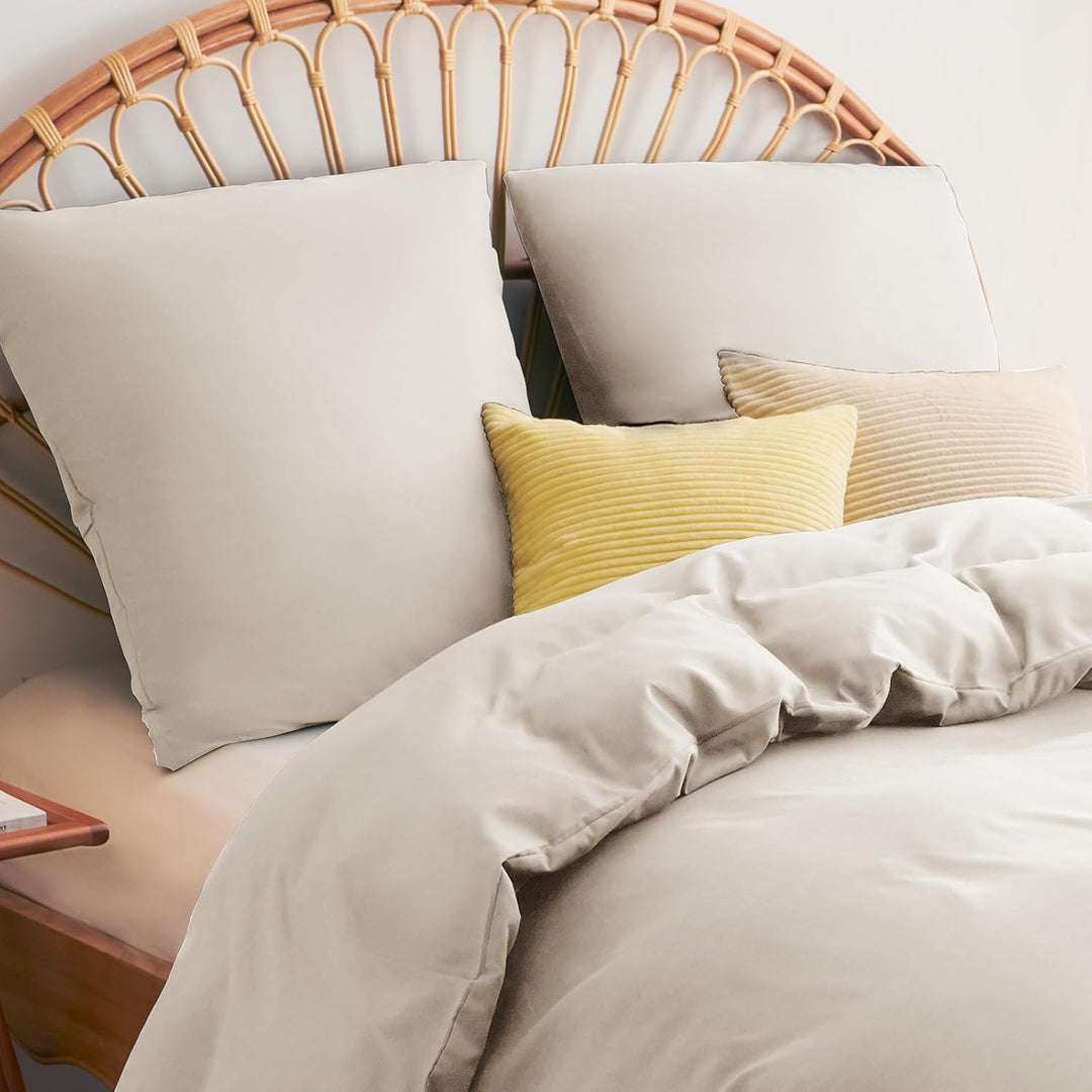 WAVVE Bettwäsche 240x260 3 teilig Beige - Bettbezug 260 x 240 Set mit Kissenbezügen 65x65 cm, Bettwä