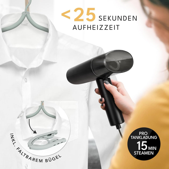 LEBENLANG Steamer Dampfglätter Reise - Kompakt Faltbar &amp; Inkl. Reise Set I Steam Iron Dampfbürste Da