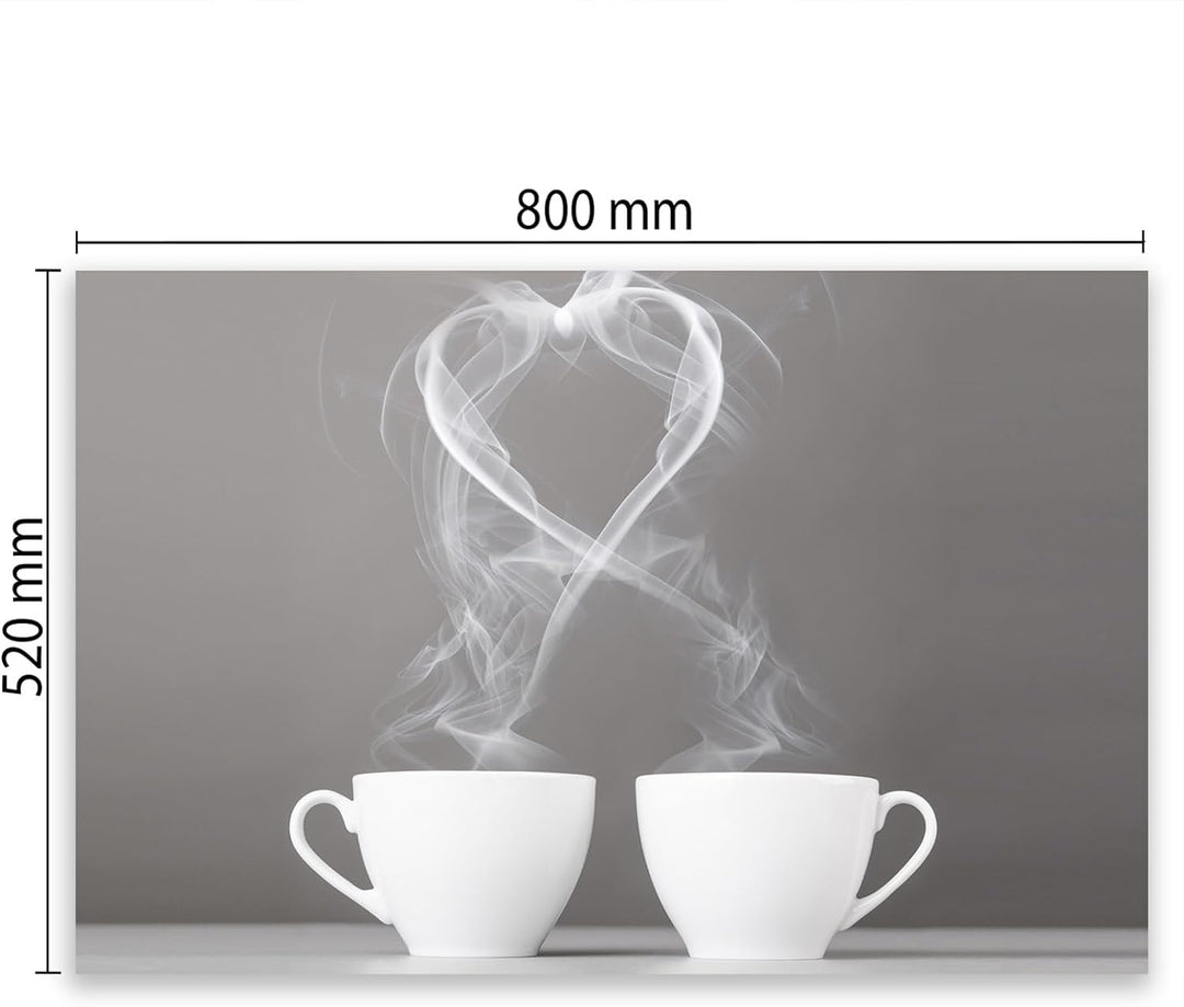 SmartDecoration Herdabdeckplatte Ceranfeldabdeckung aus Glas 80x52 cm Einteilig Motiv "Kaffee" Grau