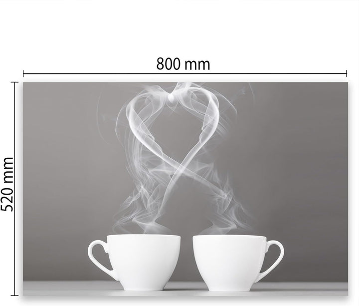 SmartDecoration Herdabdeckplatte Ceranfeldabdeckung aus Glas 80x52 cm Einteilig Motiv "Kaffee" Grau